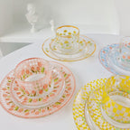 Chequer Print Glass Cup and Saucer