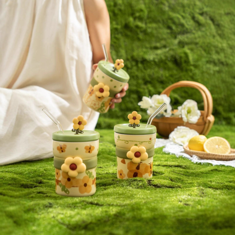 Pastoral Ceramic Mug With Lid