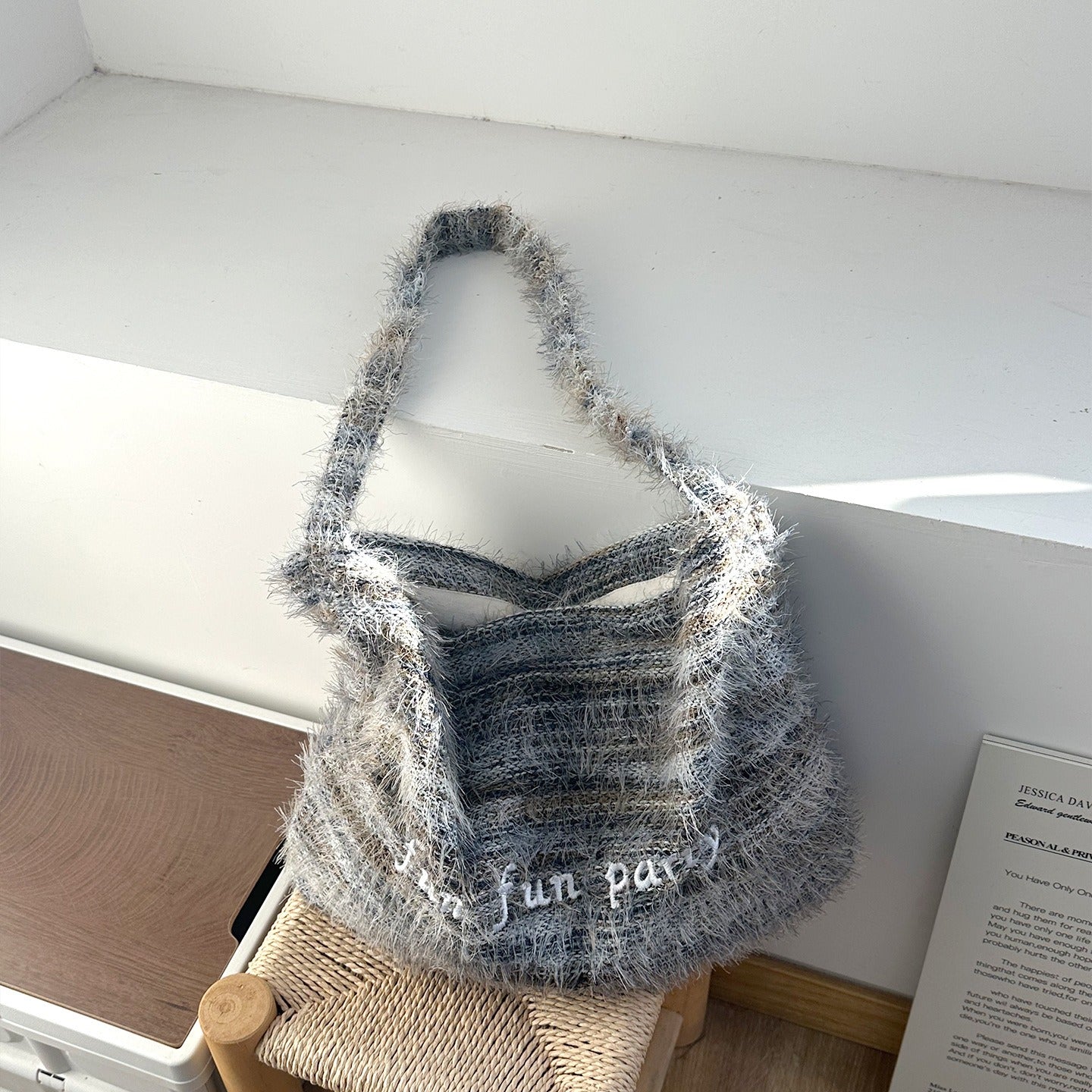 Plush Letter Crossbody Bag