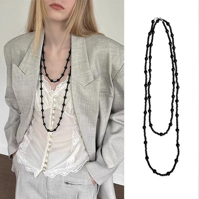 Black Agate Double-Layer Stacked Necklace