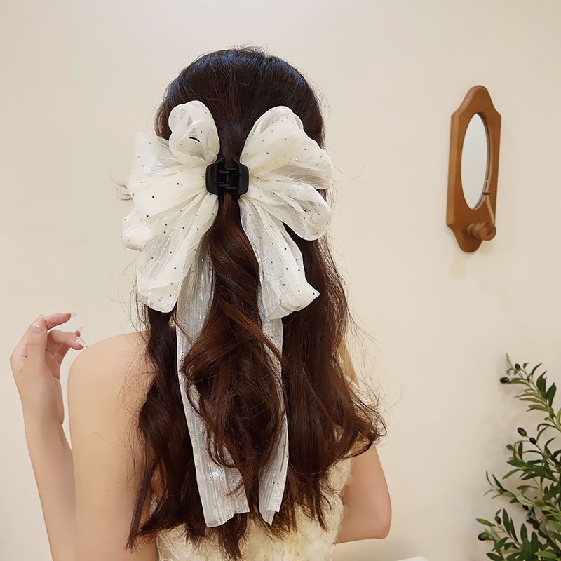 Dotted Tulle Oversized Bow Clip