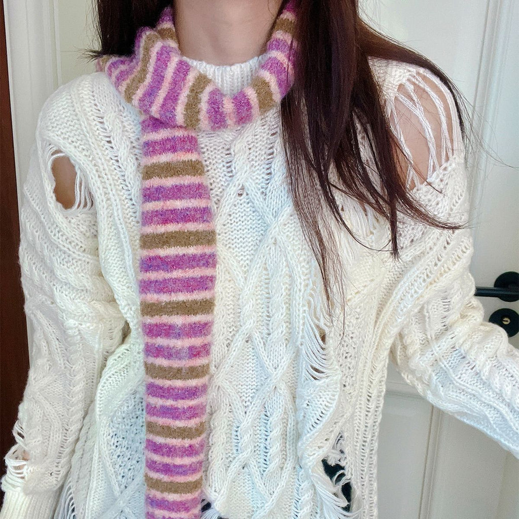 Striped Long Decorative Scarf - Modomu