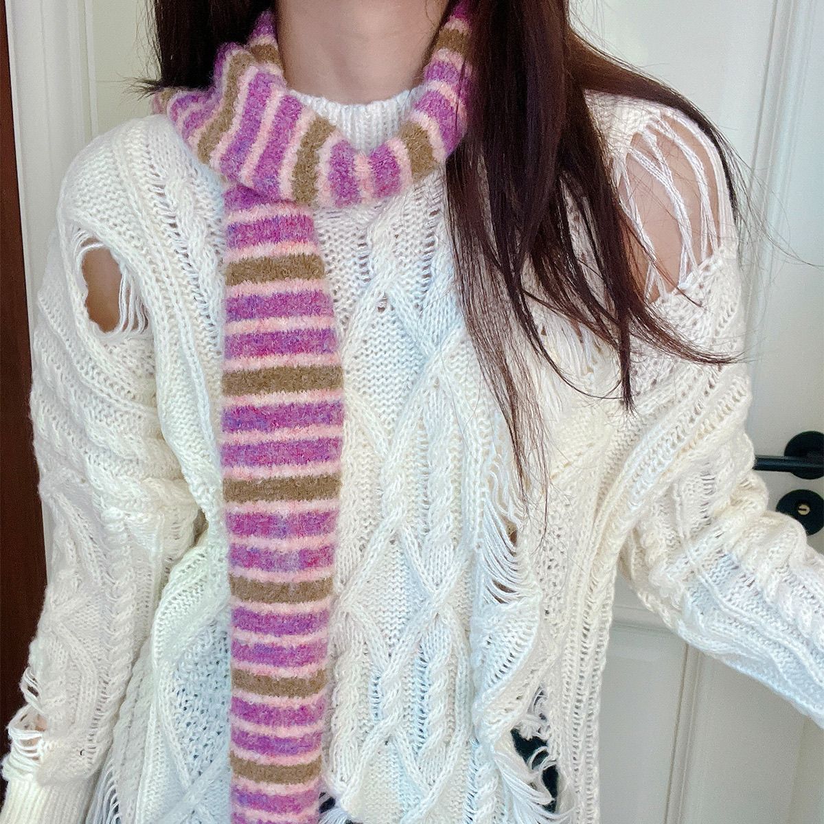 Striped Long Decorative Scarf - Modomu