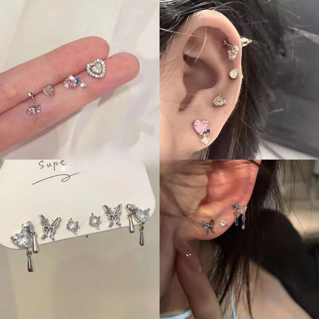 Minimal Heart Stud Earrings Set - Modomu