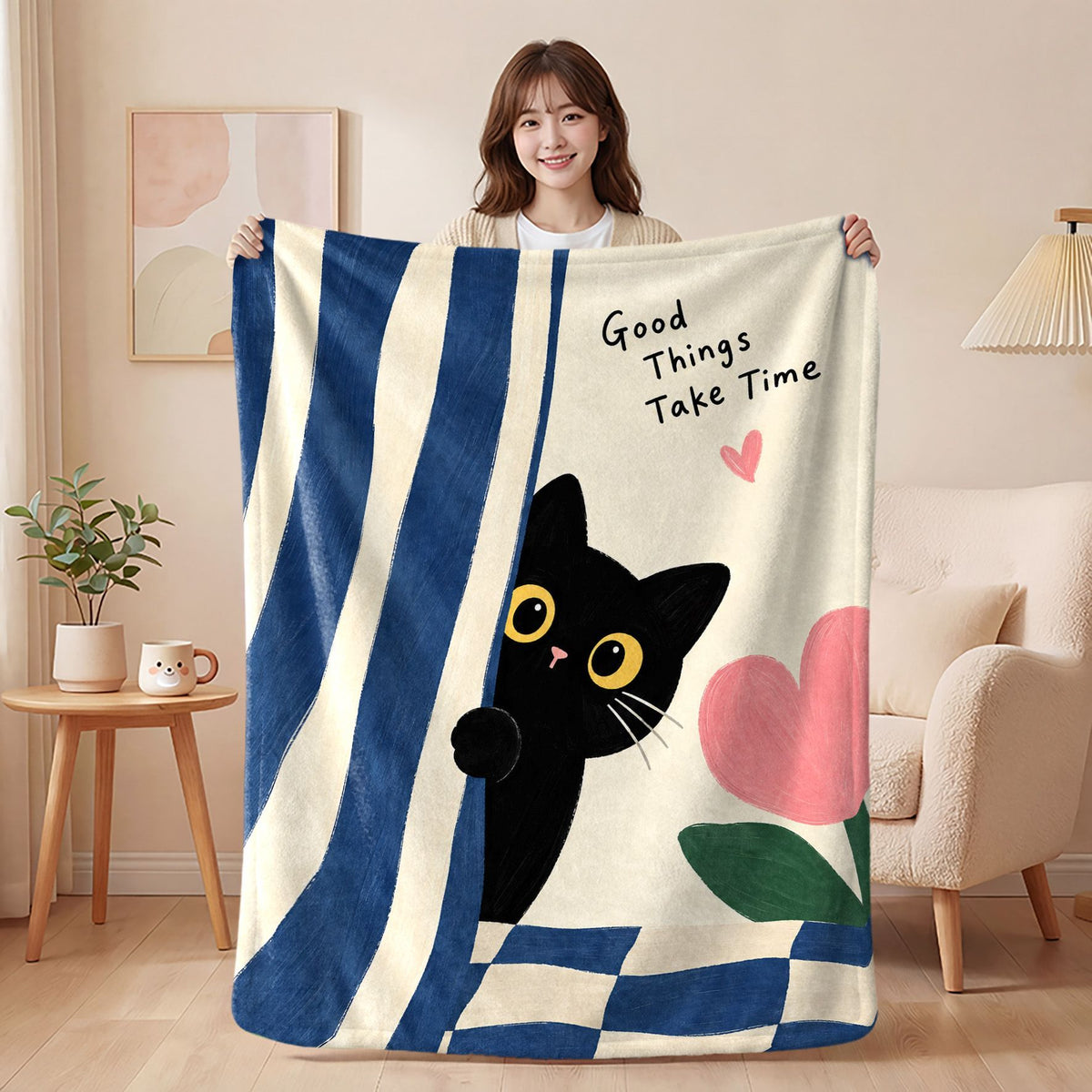 Black Cat Flannel Nap Blanket