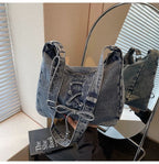 Corset Bow Denim Shoulder Bag