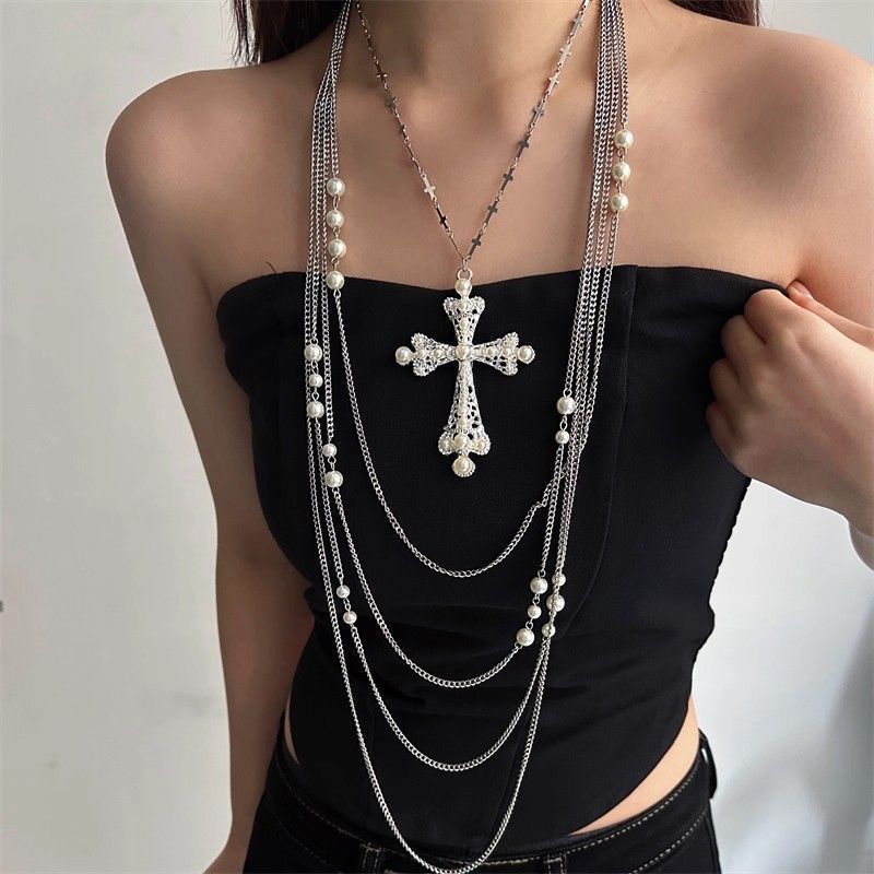 Layered Punk Cross Necklace - Modomu