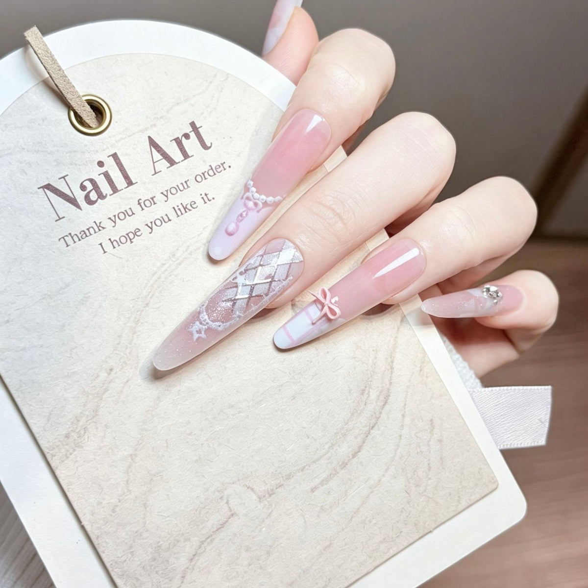 Ballet Bow Stiletto Press-On Nails