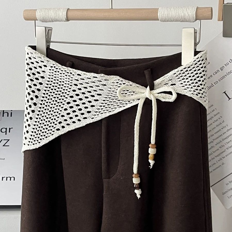 Beaded Hollow Knit Triangle Scarf - Modomu