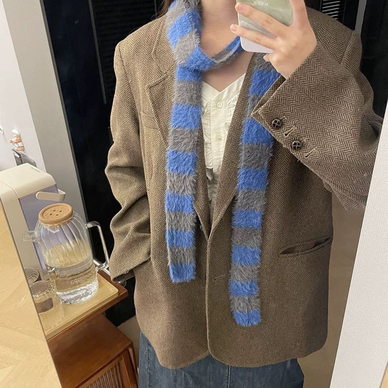 Striped Plush Skinny Scarf