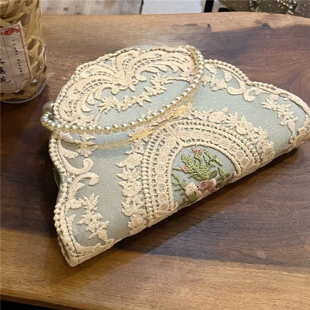 French Lace Pearl Evening Bag