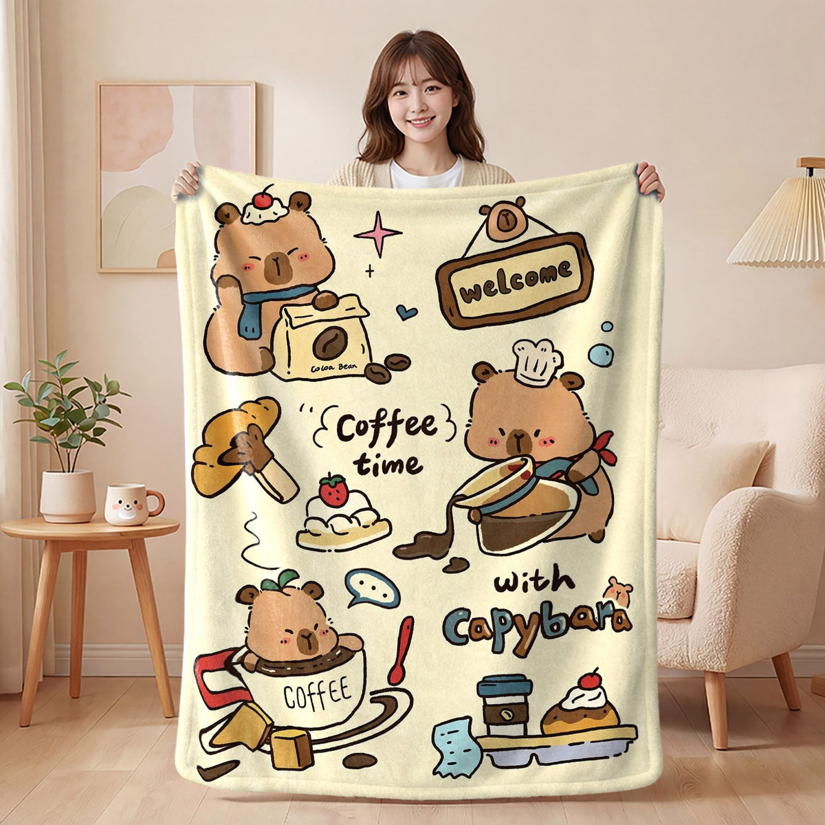 Capybara Cafe Flannel Blanket