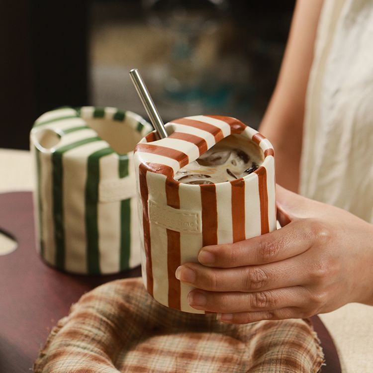 Striped Handleless Ceramic Cup
