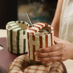 Striped Handleless Ceramic Cup