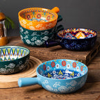 Folk Pattern Handled Serving Bowl