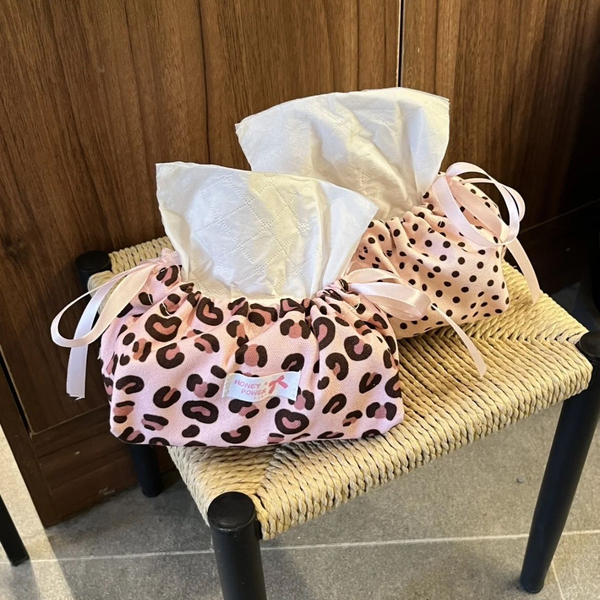 Leopard Print Drawstring Tissue Box