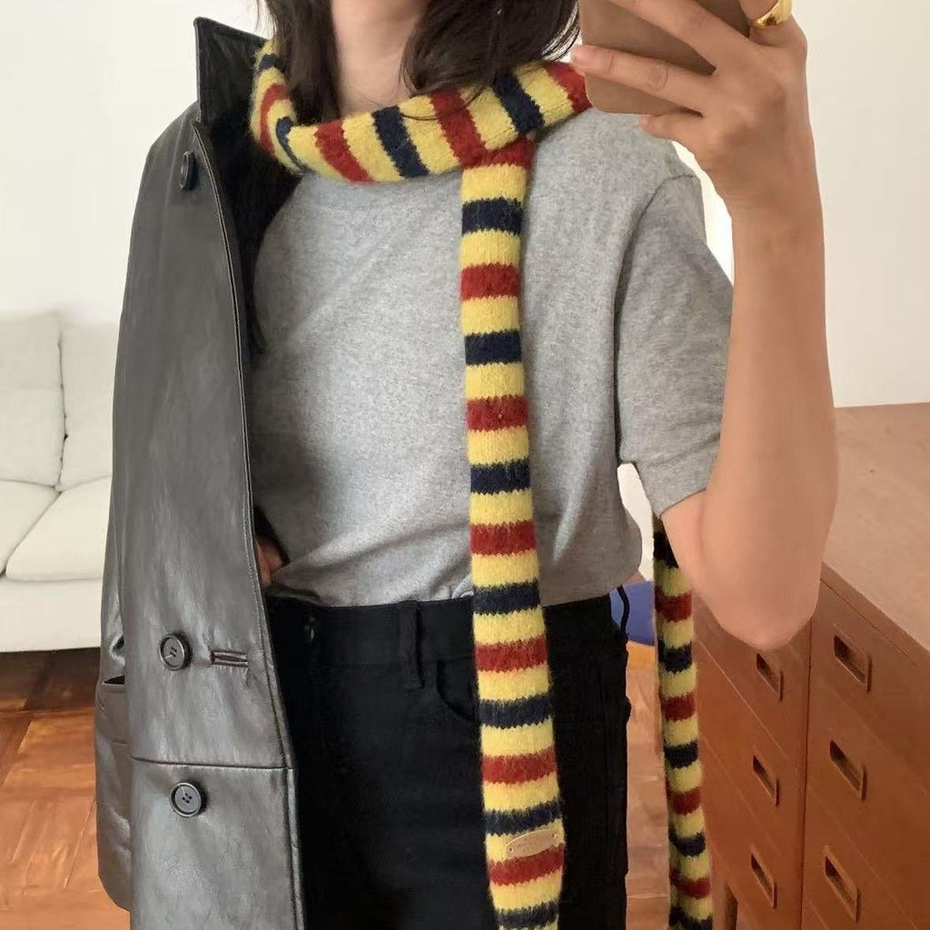 Y2K Knit Striped Long Scarf