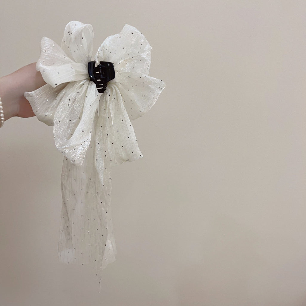 Dotted Tulle Oversized Bow Clip