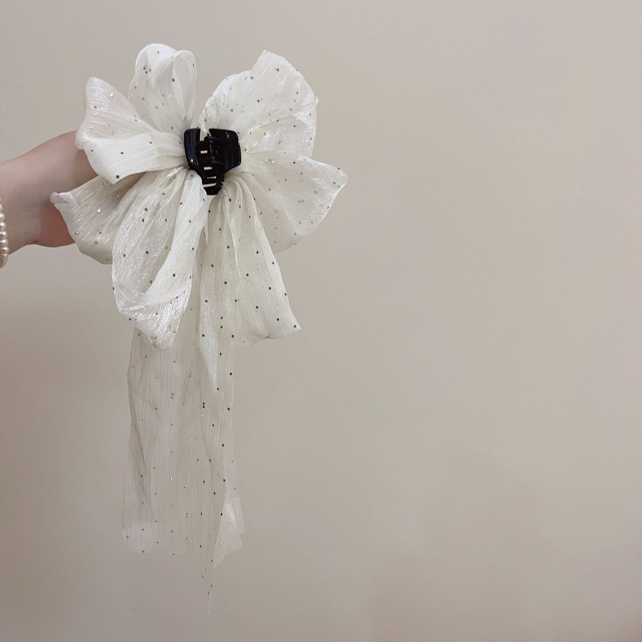 Dotted Tulle Oversized Bow Clip