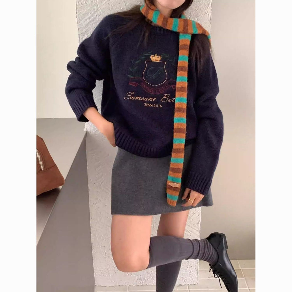 Y2K Knit Striped Long Scarf