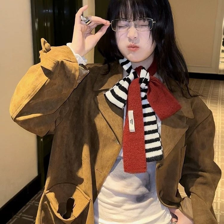 Striped Knit Student Scarf - Modomu