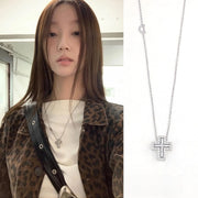 Silver Diamond Cross Pendant Necklace