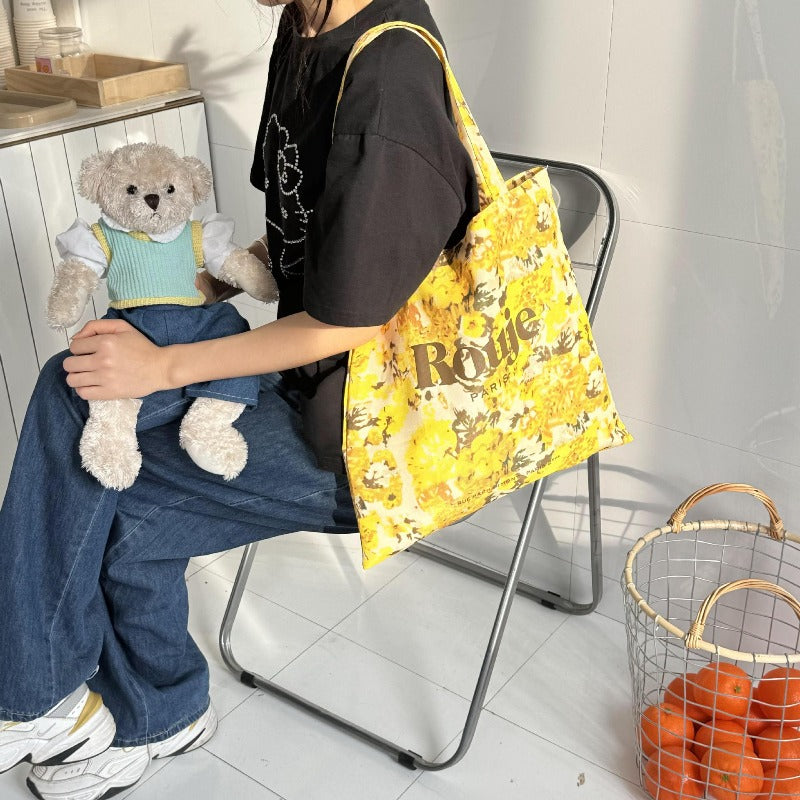 Floral Gingham Canvas Tote