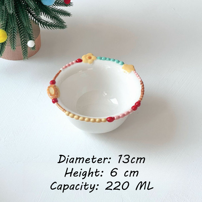 Retro Beaded Ceramic Dessert Bowl - Modomu