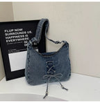 Corset Bow Denim Shoulder Bag