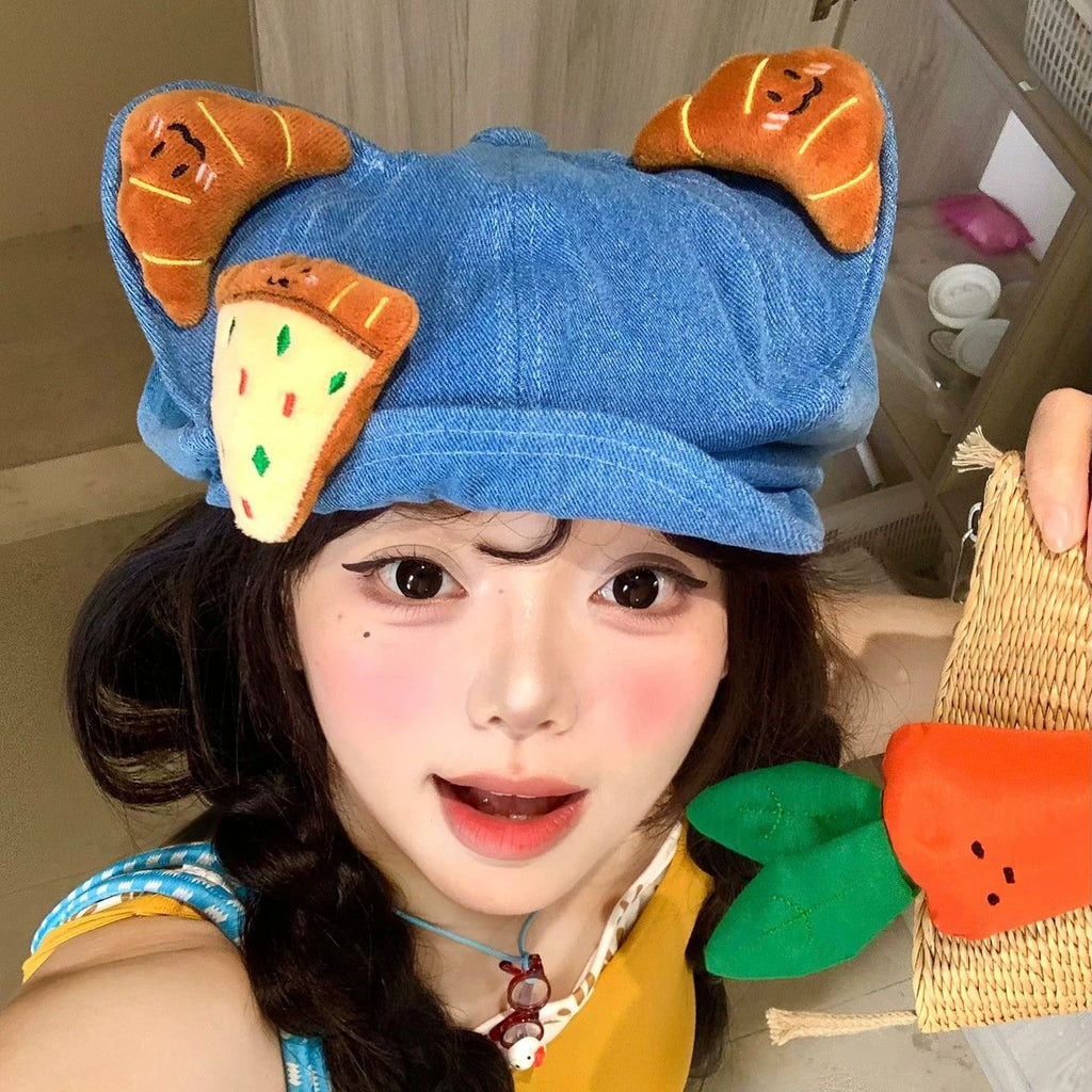 Cat Ear Denim Newsboy Cap