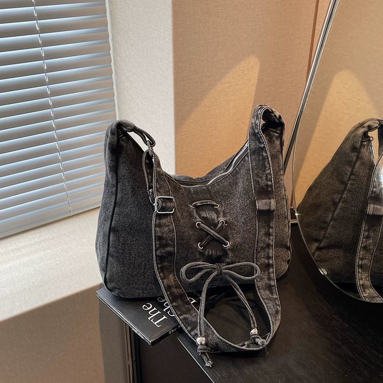 Corset Bow Denim Shoulder Bag