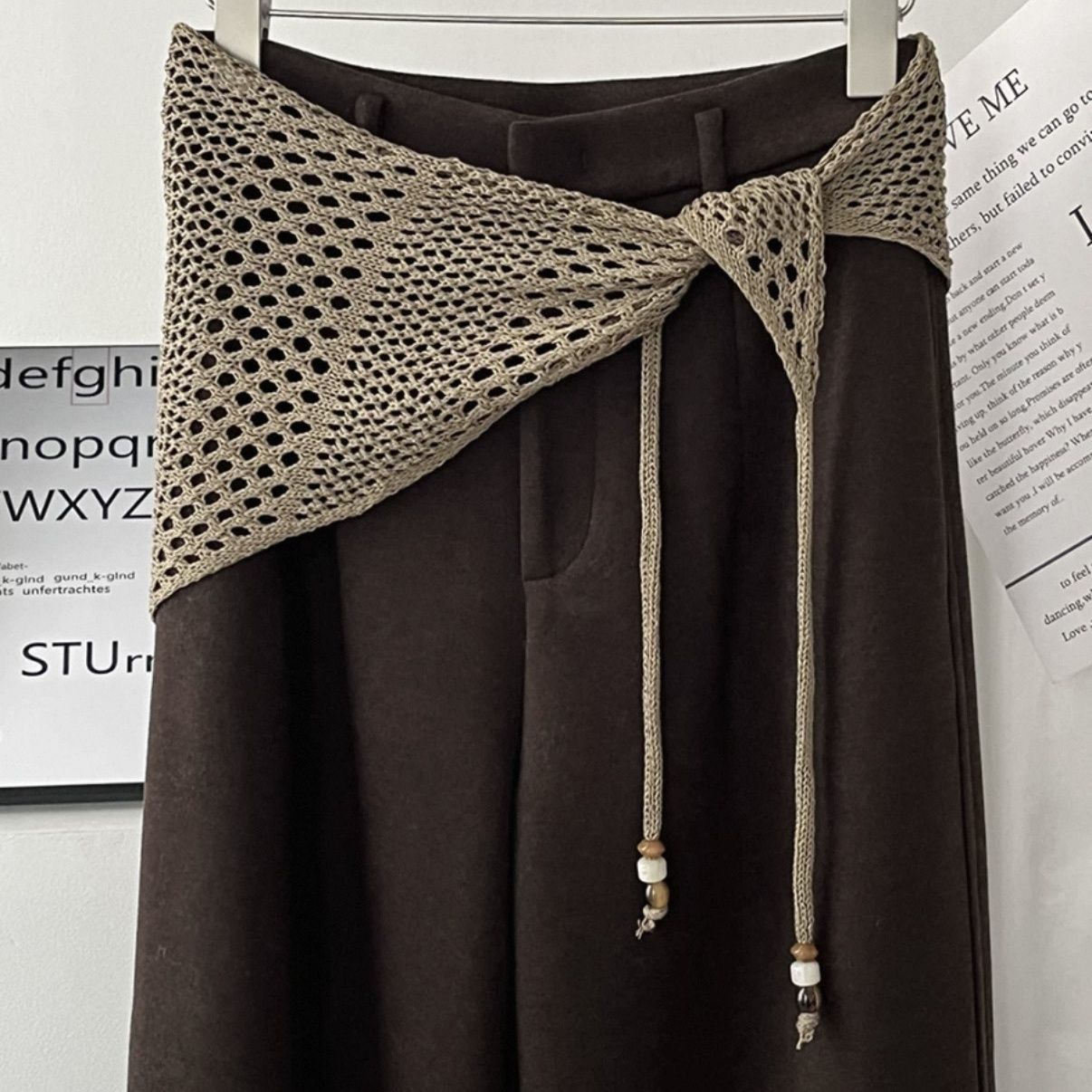 Beaded Hollow Knit Triangle Scarf