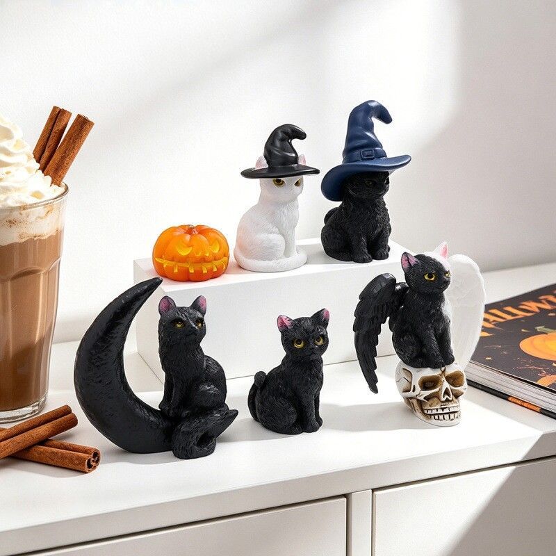 Halloween Cat Figurine Set