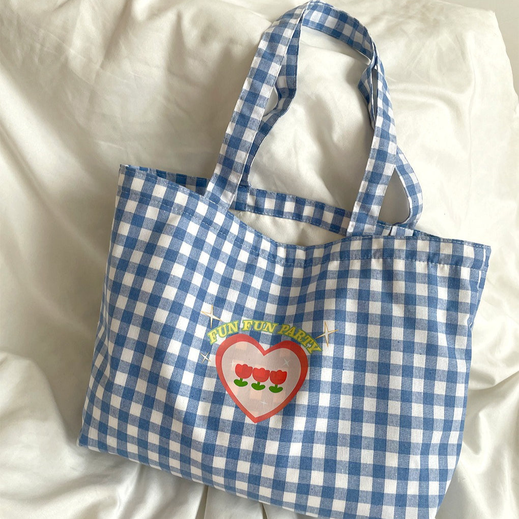Plaid Canvas Shoulder Tote