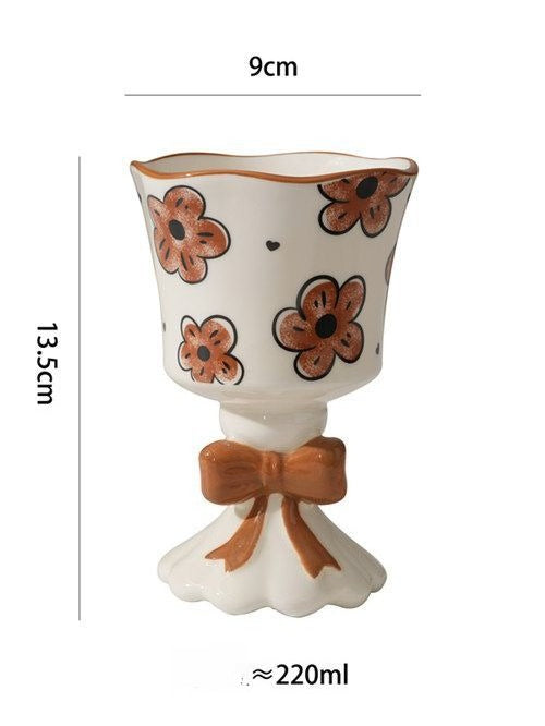 Bow Flower Ceramic Goblet Mug - Modomu