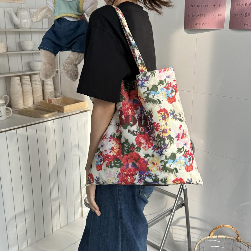 Floral Gingham Canvas Tote