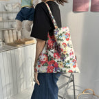 Floral Gingham Canvas Tote