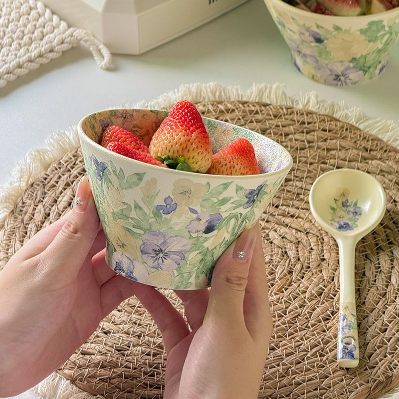 Pansy Print Conical Rice Bowl