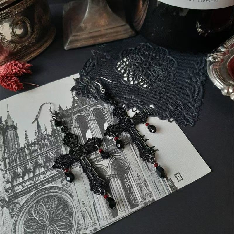 Gothic Cross Drop Earrings