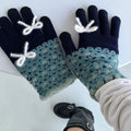 Retro Floral Bow Winter Gloves
