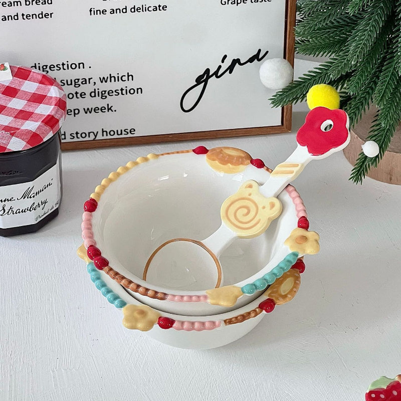 Retro Beaded Ceramic Dessert Bowl - Modomu