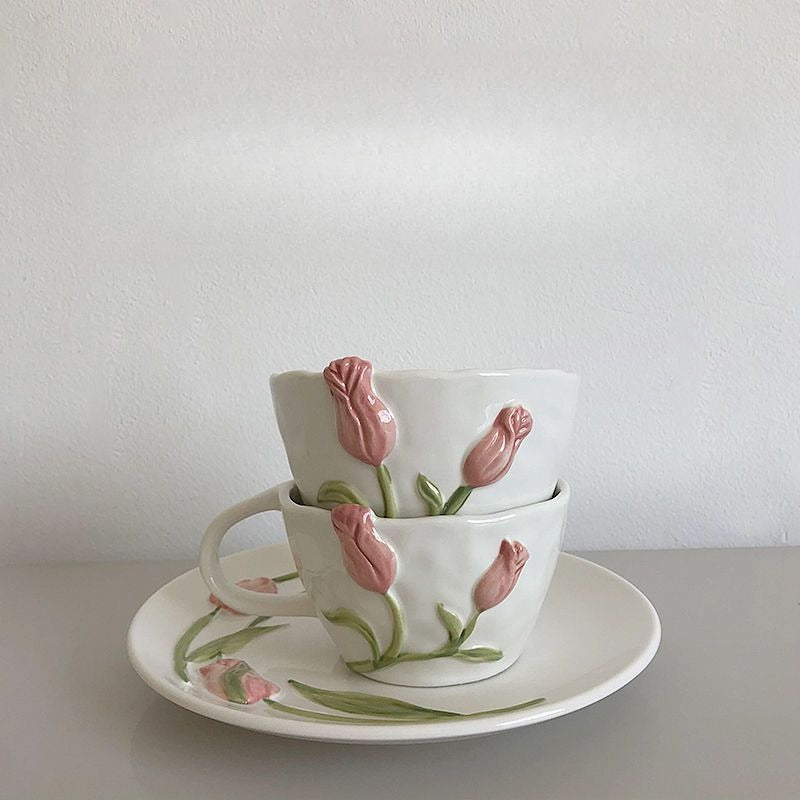Embossed Tulip Ceramic Mug - Modomu