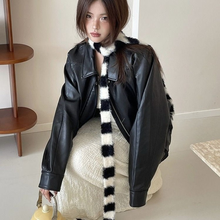 Striped Plush Skinny Scarf