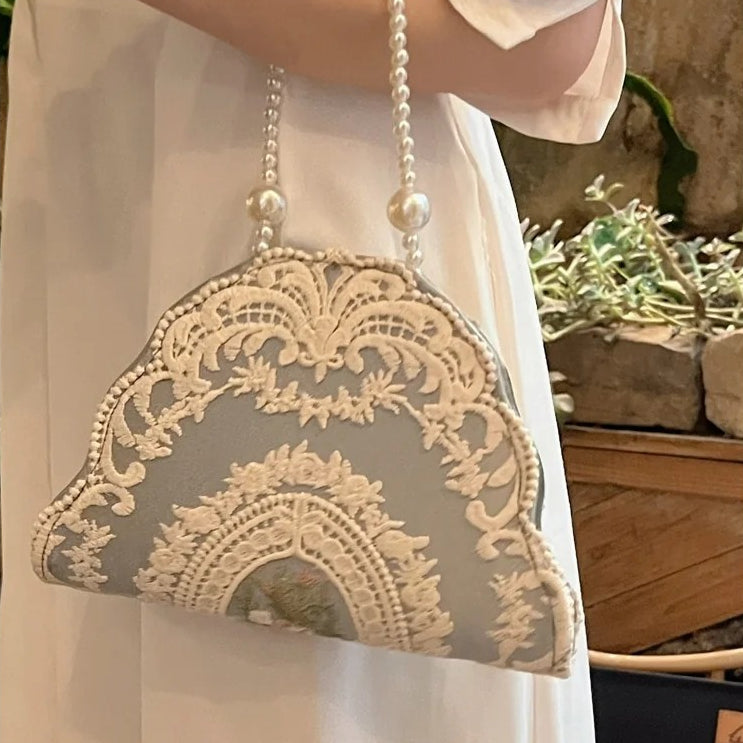 French Lace Pearl Evening Bag