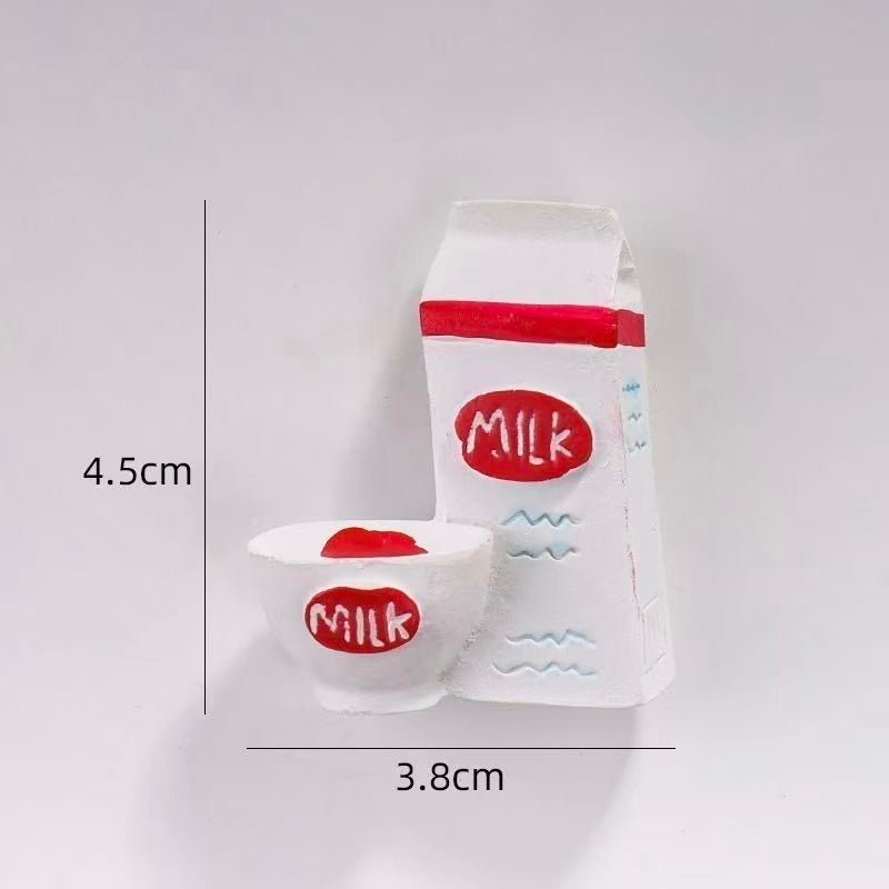 Milk carton and bowl resin fridge magnet, 3.8 x 4.5 cm