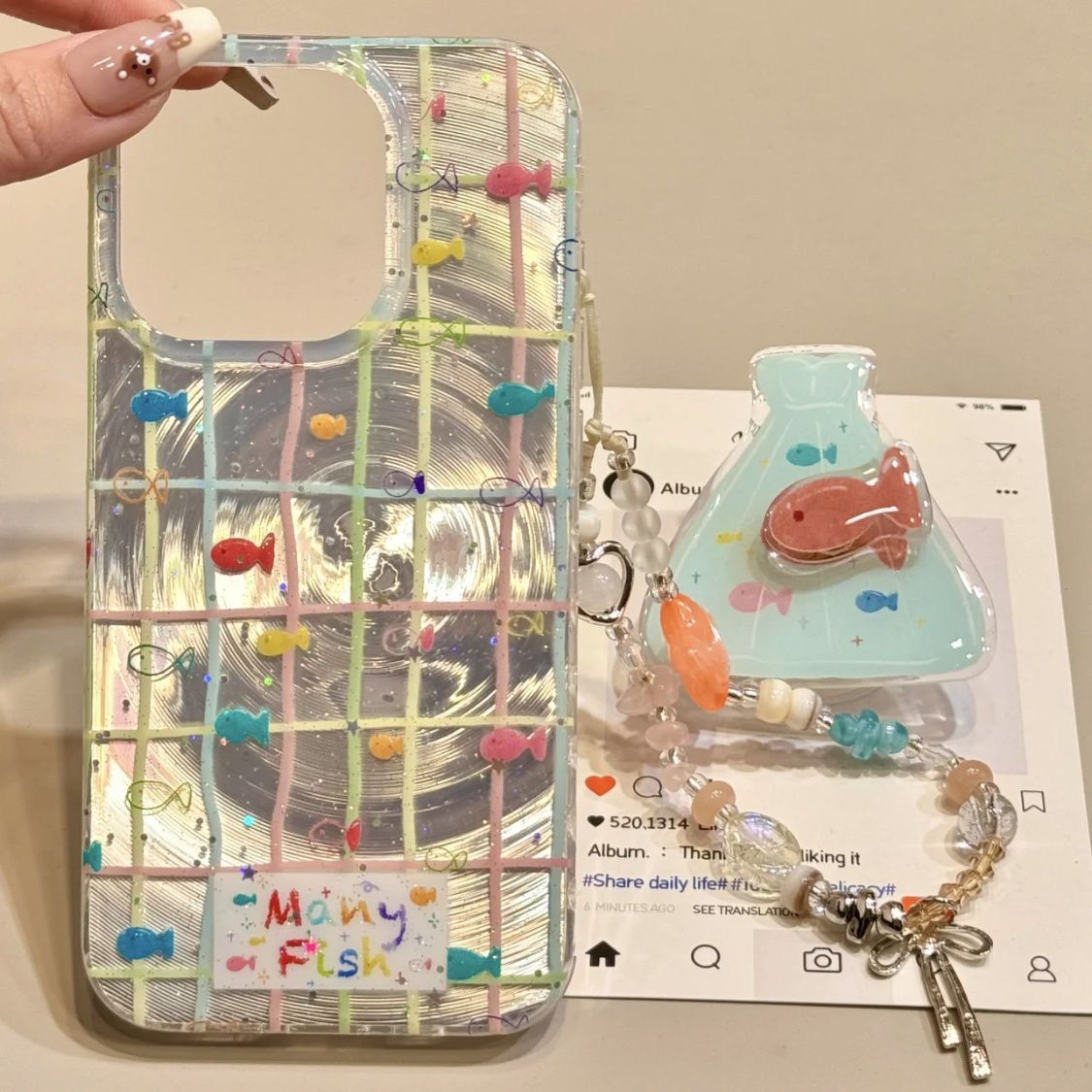 Patterned Grid Fish Phone Case