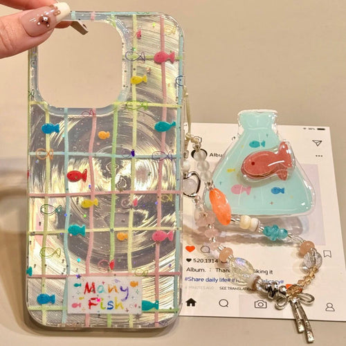 Patterned Grid Fish Phone Case - Modomu