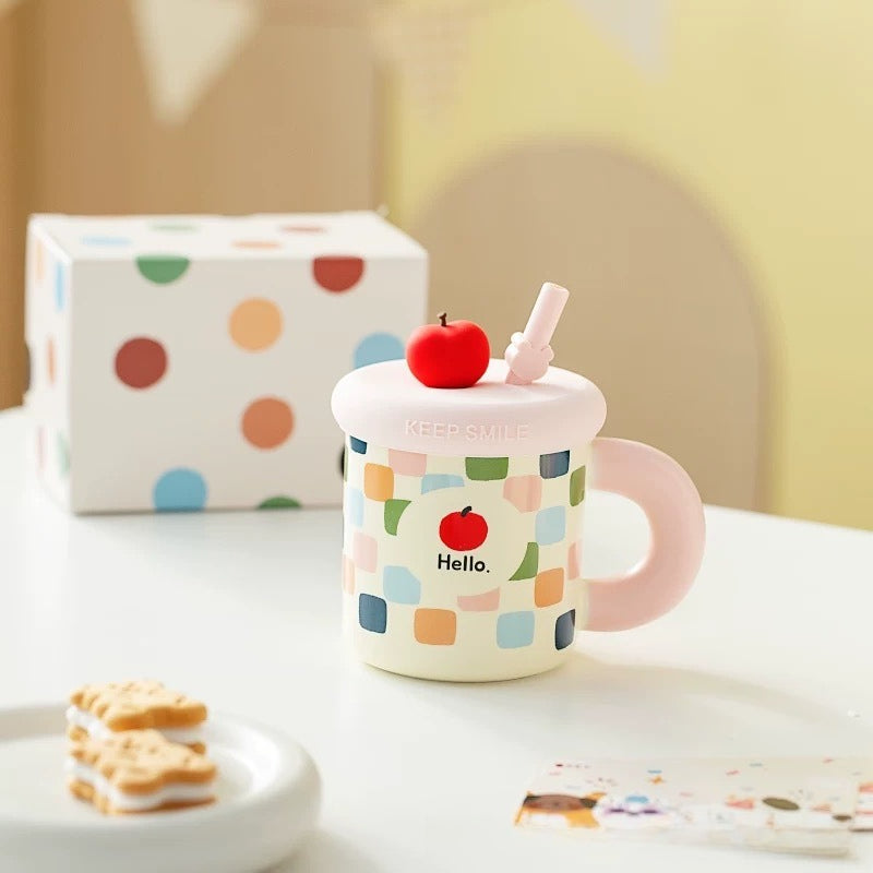 Polka Dot Ceramic Straw Mug - Modomu