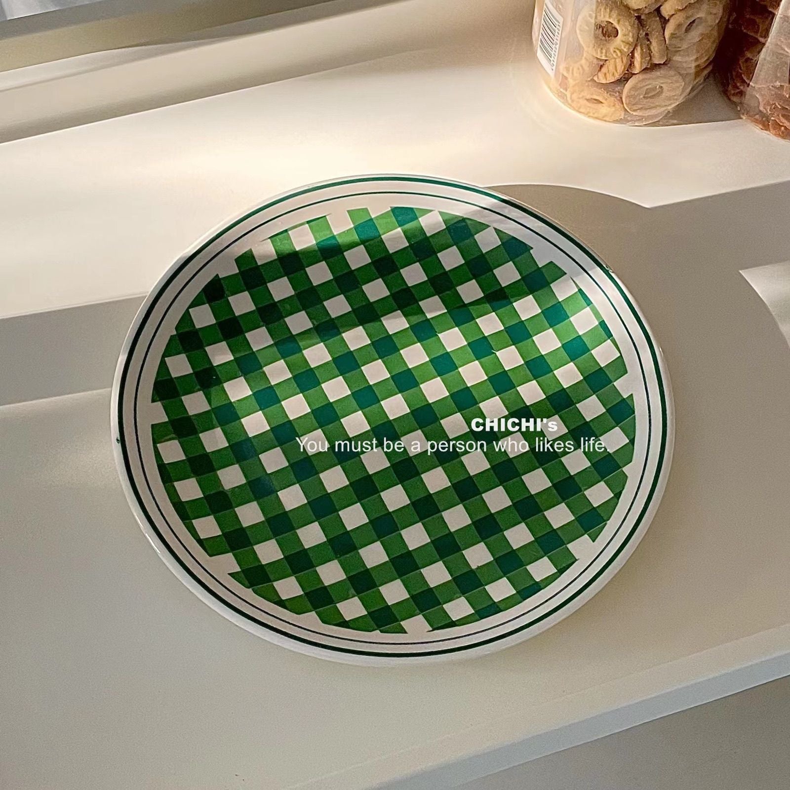 Gingham Check Ceramic Plate