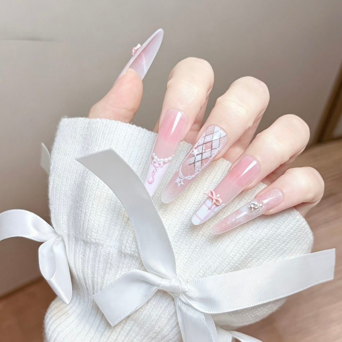 Ballet Bow Stiletto Press-On Nails